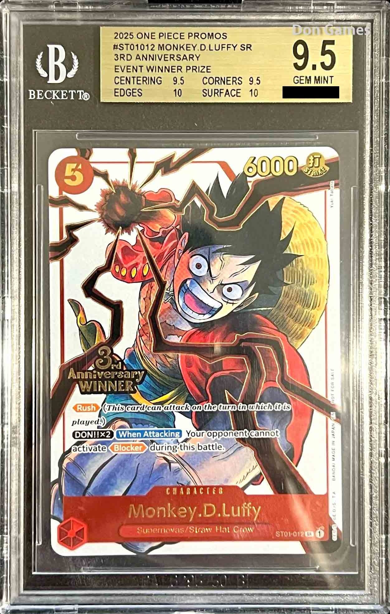 BGS 9.5 ST01-012 Monkey. D. Luffy Character Card 3rd Anniversary Winne – Don Games