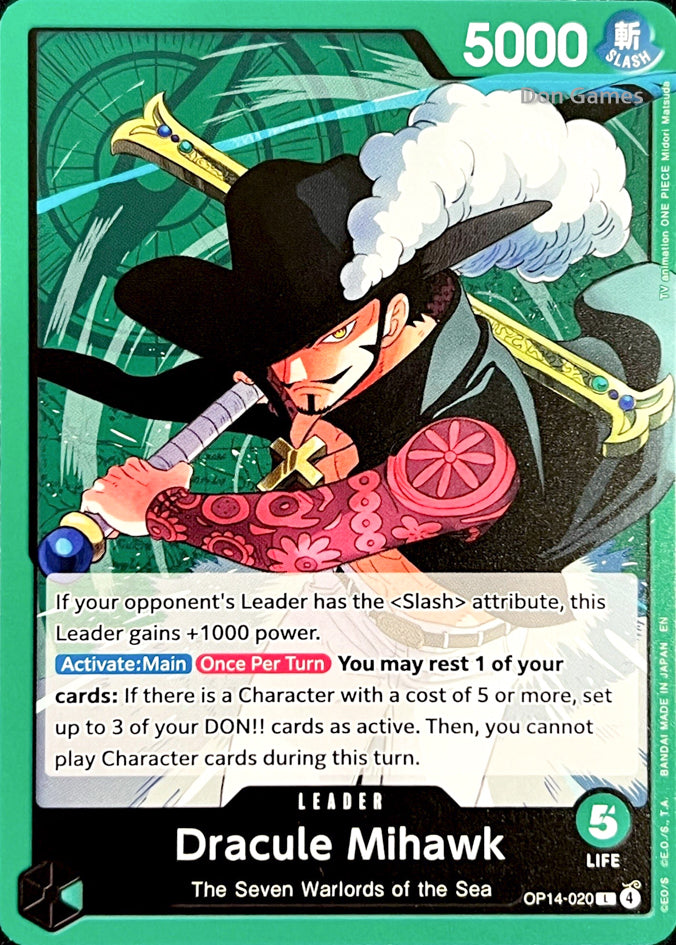 OP14-020 Dracule Mihawk Leader Card