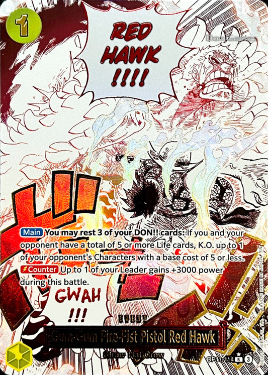 OP11-114 Gum-Gum Fire-Fist Pistol Red Hawk Event Card Alternate Art