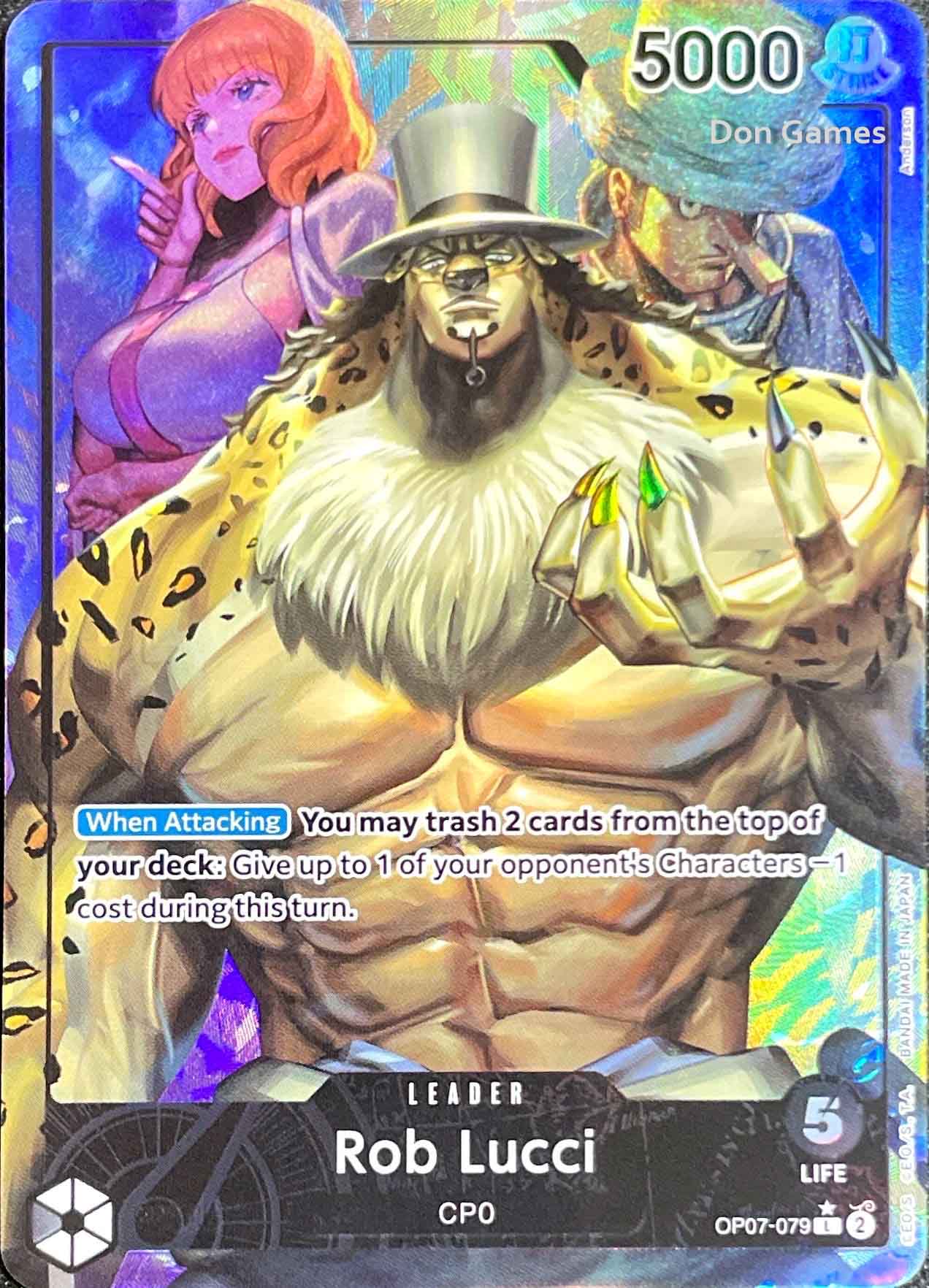 rob lucci one piece card game TCG - Op05-093 (SR) (AA) variation to centering OP07-079 Rob Lucci Leader Card