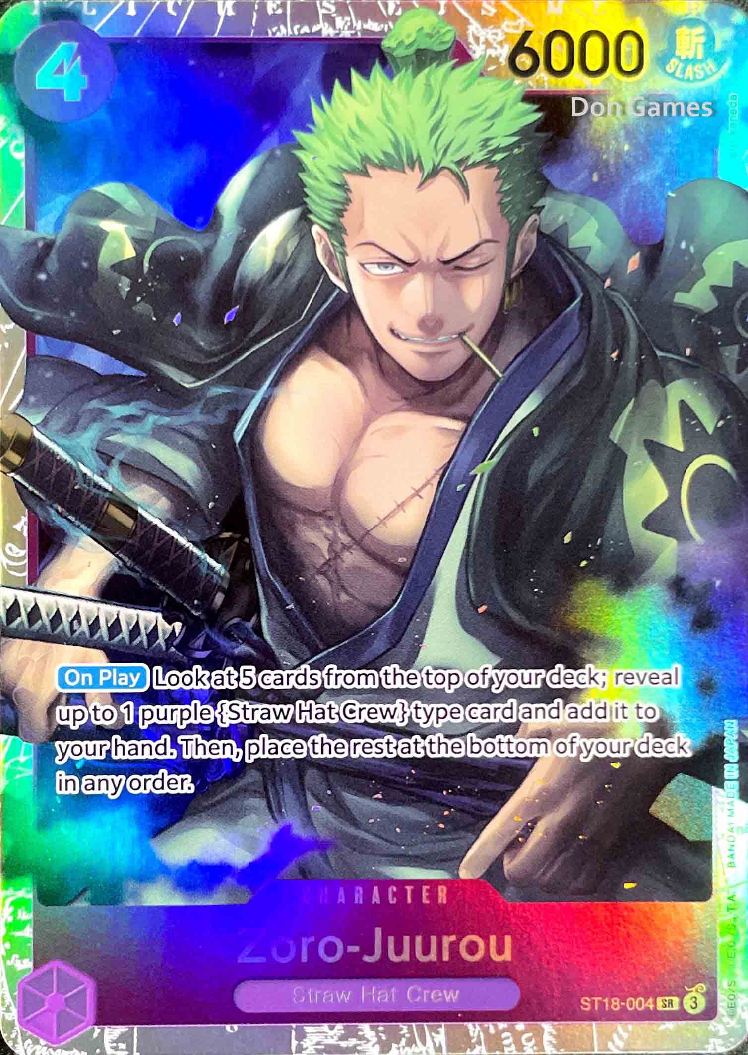 One Piece TCG Card - Zoro Juurou ST18-004 SR NM Purple Starter Deck One Piece TCG Card - Zoro Juurou ST18-004 SR NM Purple Starter Deck
