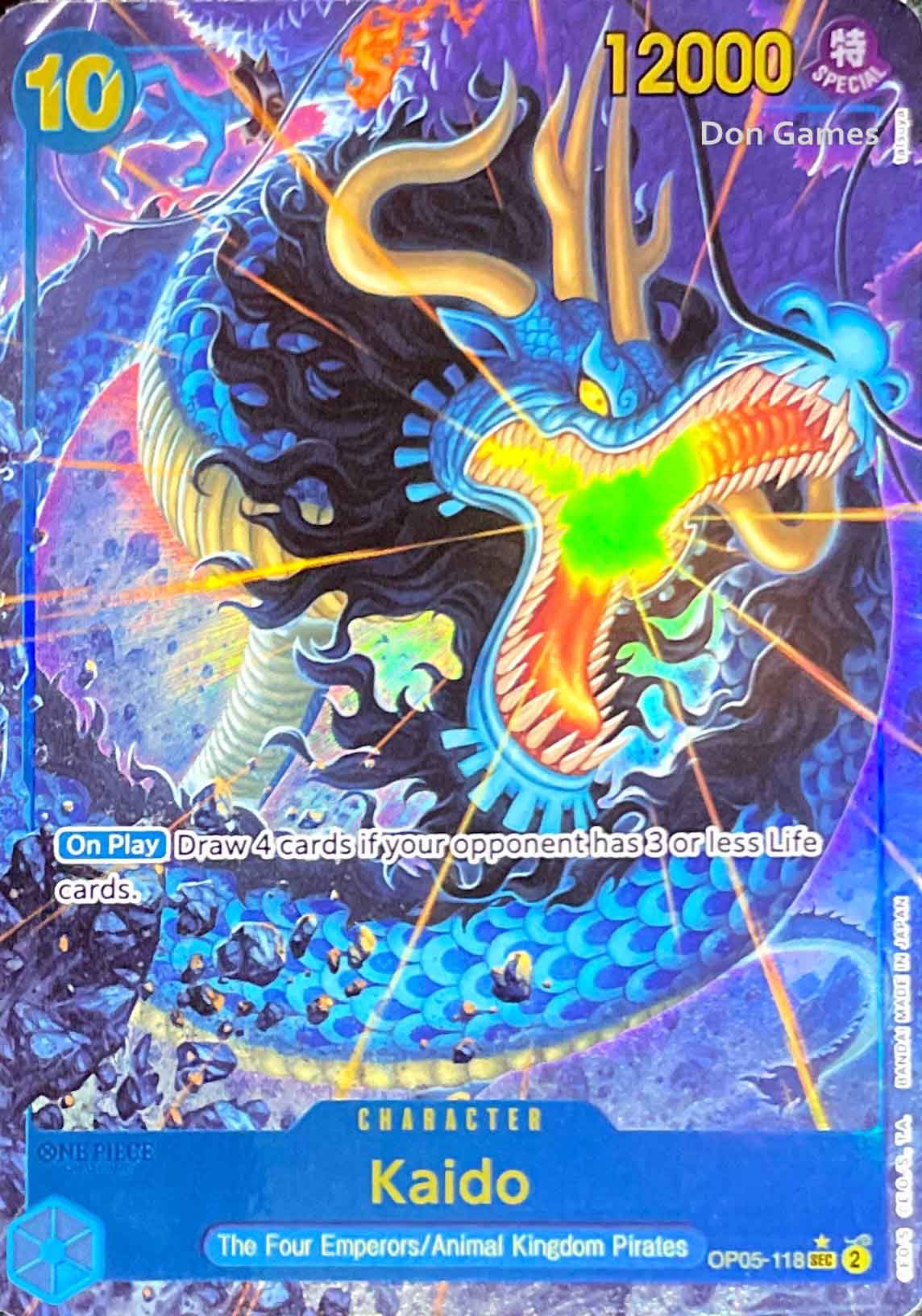 secret rare kaido card OP05-118 Kaido Character Card Alternate Art (PRB-01) – Don Games