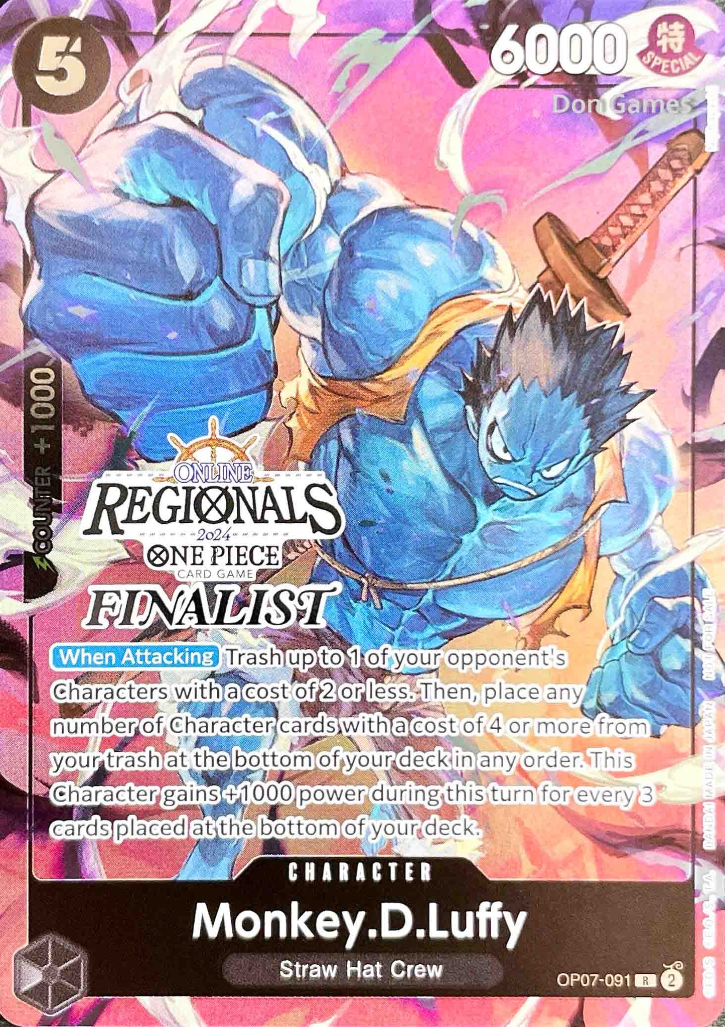 OP07-091 Monkey.D.Luffy Character Card Online Regionals Finalist Promo Alternate Art