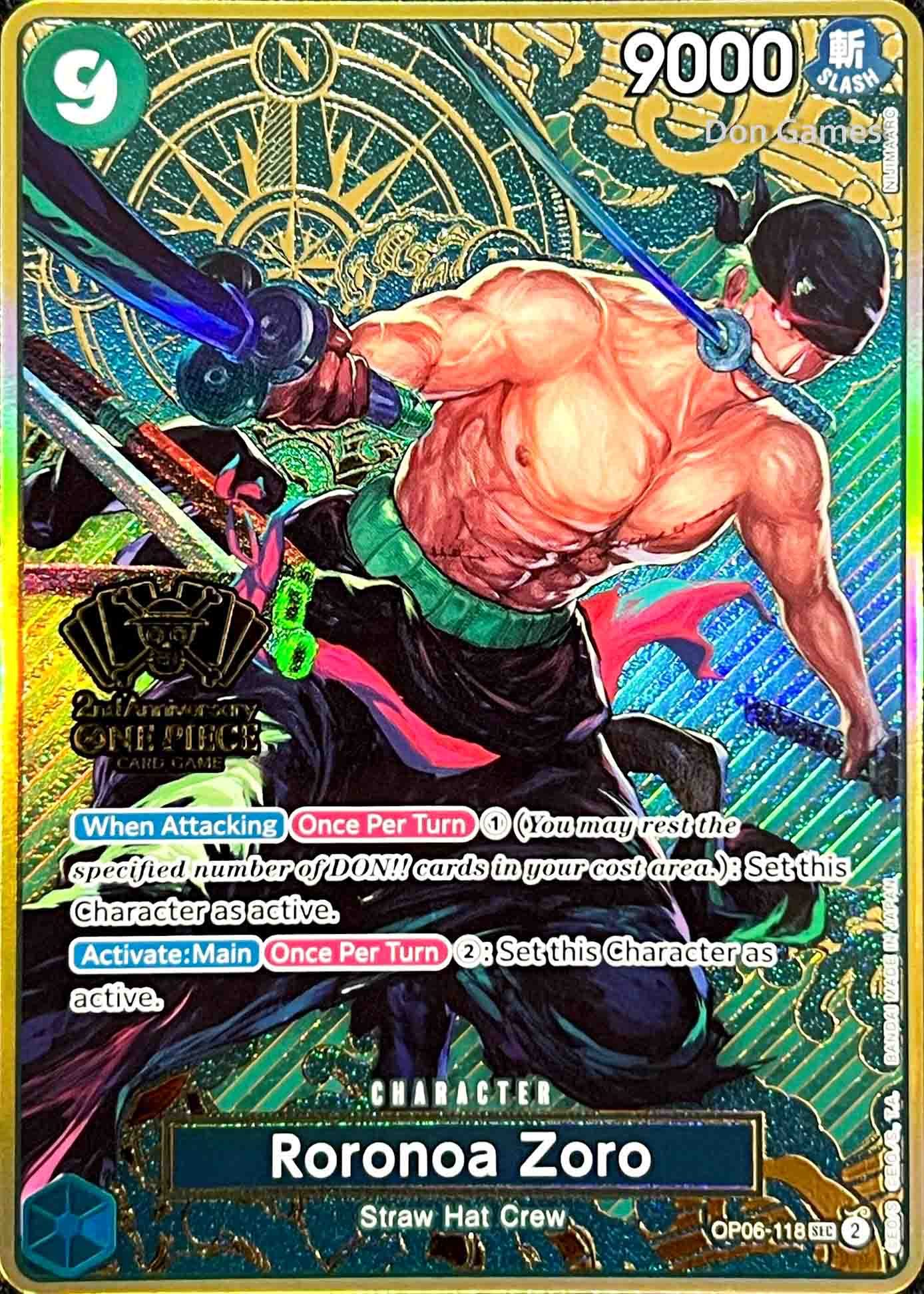 OP06-118 Roronoa Zoro Character Card Alternate Art (Japanese 2nd Anniversary Set)