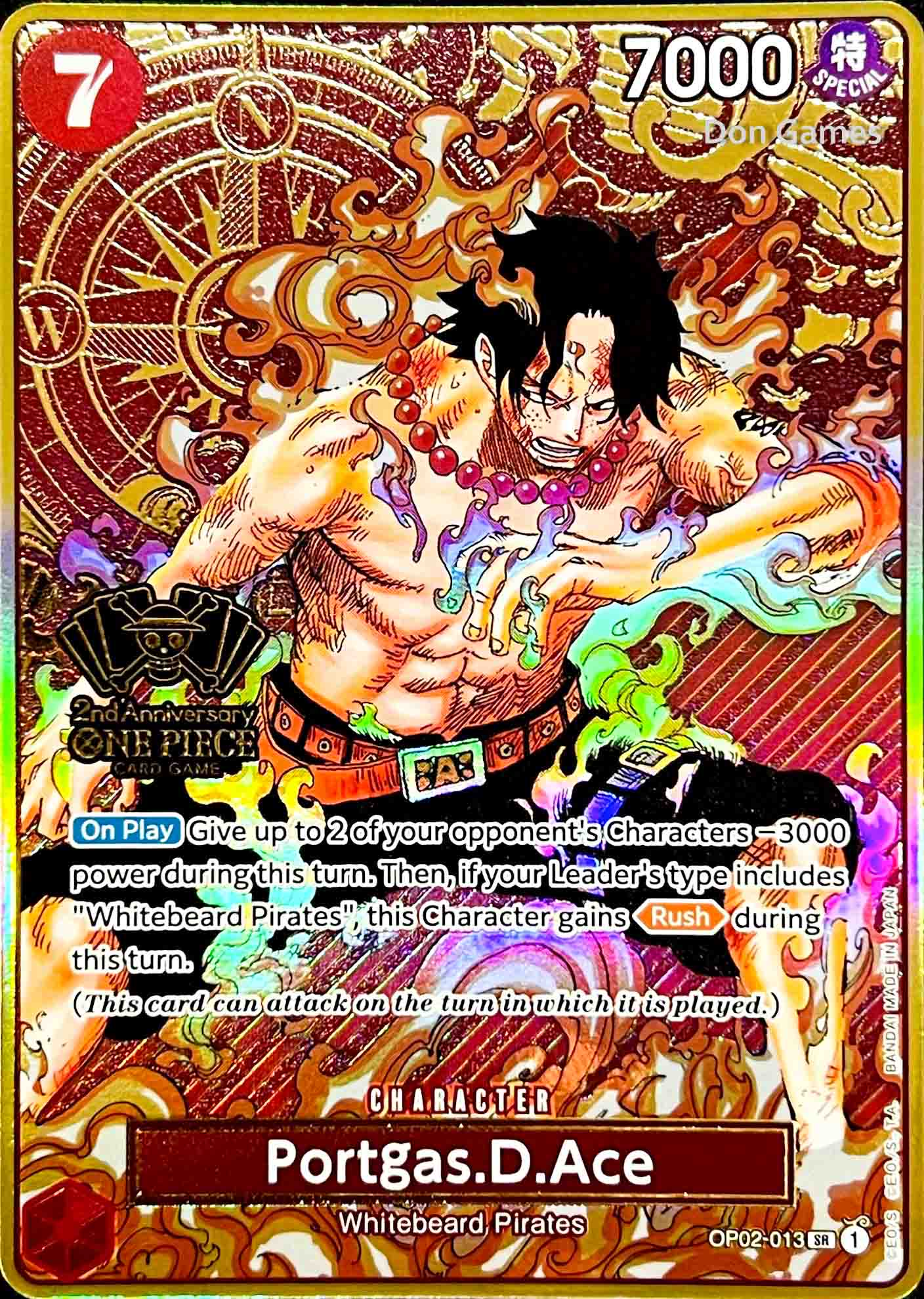 OP02-013 Portgas. D. Ace Character Card Alternate Art (Japanese 2nd Anniversary Set)