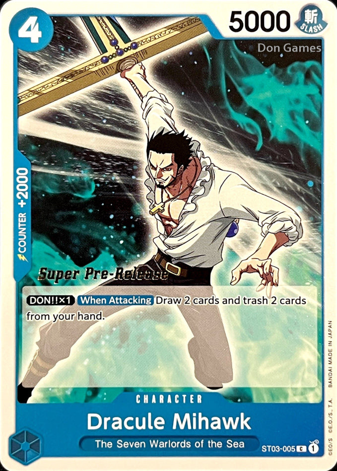 ST03-005 Dracule Mihawk Character Card SUPER PRE-RELEASE