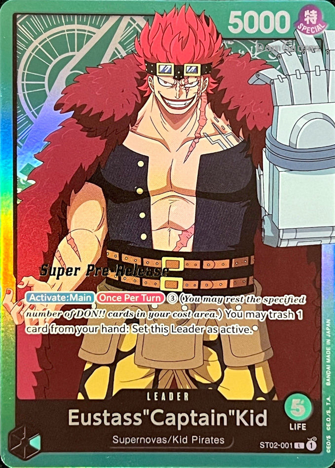 ST02-001 Eustass" Captain" Kid Leader Card SUPER PRE-RELEASE