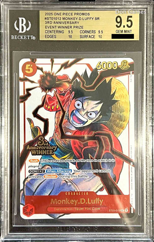 BGS 9.5 ST01-012 Monkey. D. Luffy Character Card 3rd Anniversary Winner Promo