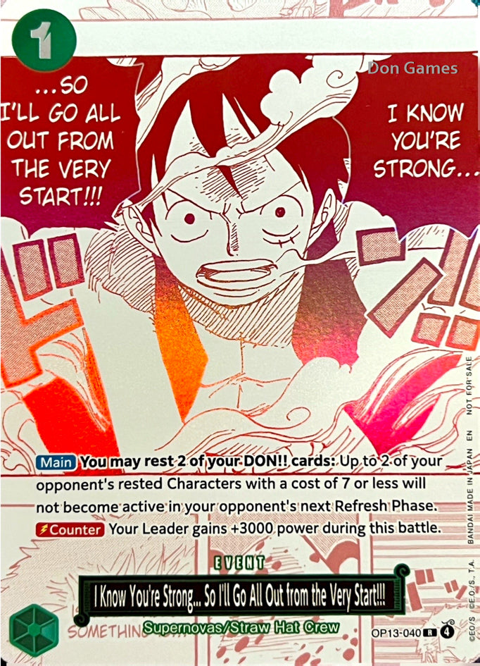 OP13-040 I Know You're Strong... So I'll Go All Out from the Very Start!!! Event Card Alternate Art (3rd Anniversary Treasure Campaign Pack)