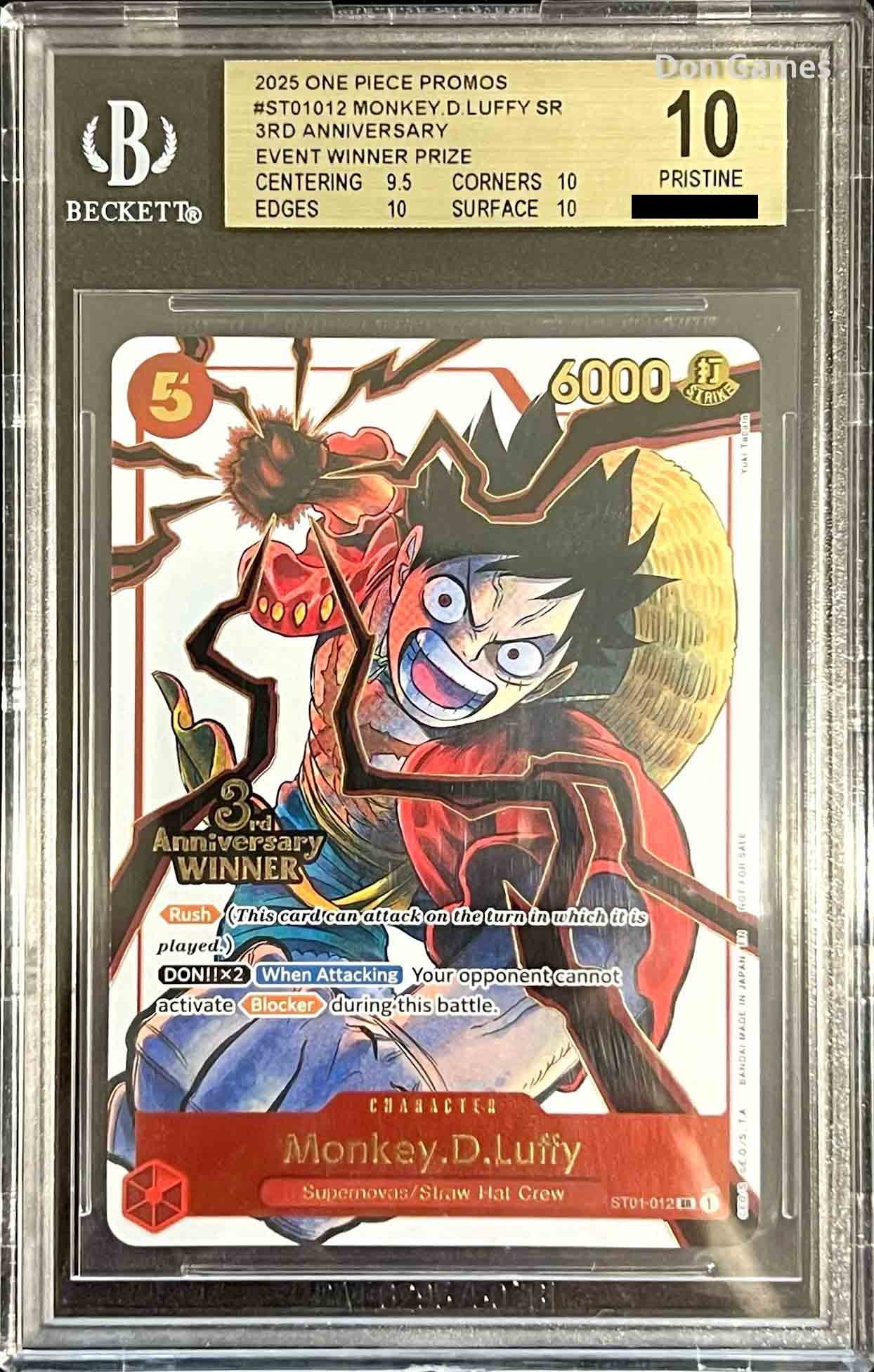 BGS 10 Pristine ST01-012 Monkey. D. Luffy Character Card 3rd Anniversary Winner Promo