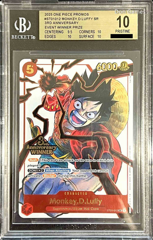 BGS 10 Pristine ST01-012 Monkey. D. Luffy Character Card 3rd Anniversary Winner Promo