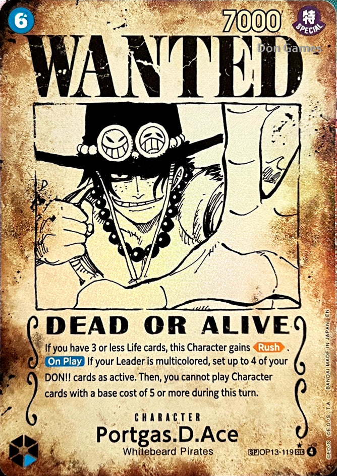 OP13-119 Portgas. D. Ace Character Card Wanted Alternate Art